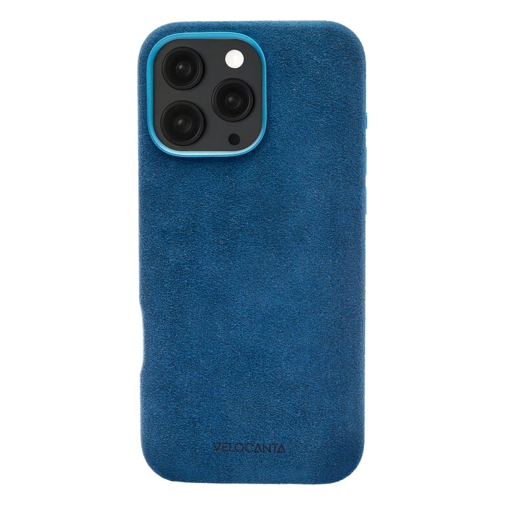 Alcantara iPhone case in Midnight Blue  on a white background