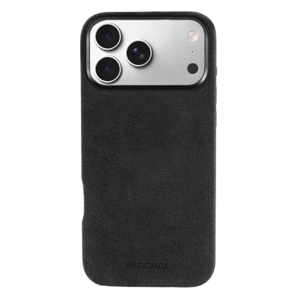 Alcantara iPhone 17 case in Space Grey Grey on a white background