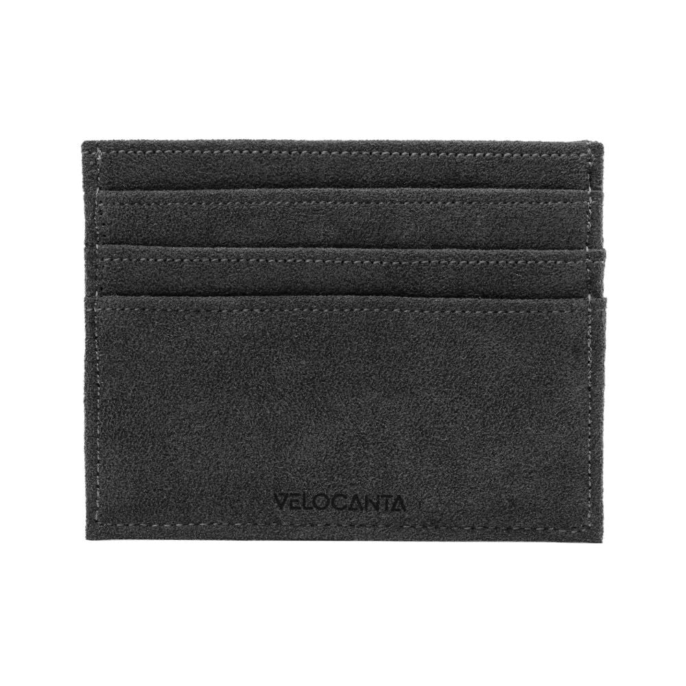 Alcantara card holder in Space Grey on a white background