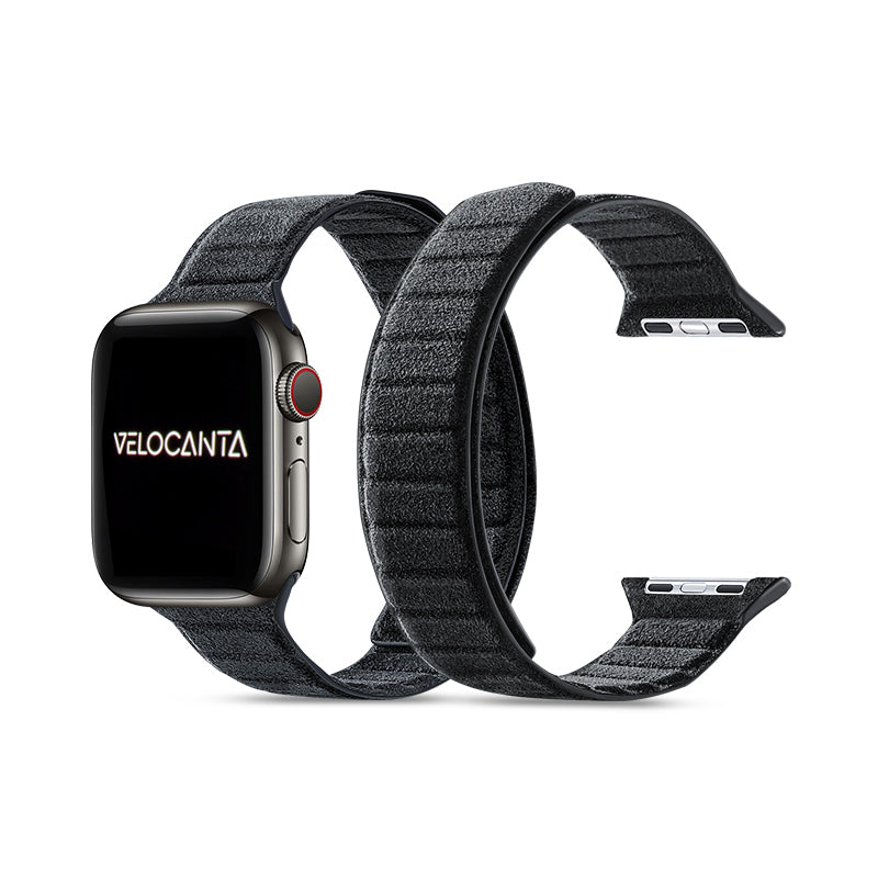 Alcantara Apple Watch strap in Ash Grey on a white background